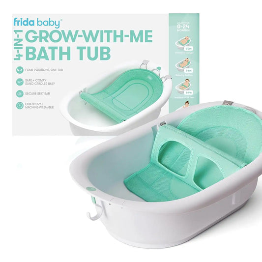 Frida Baby 4-in-1 Grow-with-Me Bathtub for Newborns to Toddler, Plastic, with Removable Seat and Backrest Support - 1 Pack, Green
