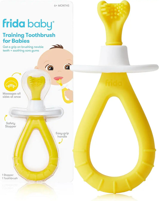 Frida Baby Training Toothbrush for Babies, Soft Silicone, Kid-Safe, Yellow