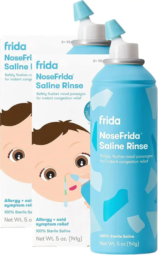 Frida Baby Saline Rinse for Toddler,Kids,Ages 2+,Saline Rinse for Sinus,Instant Congestion Relief & Allergy Relief,Flush Out Allergens,Mucus,Pollen,Dust,Safe-for Daily Use,(Pack of 2)