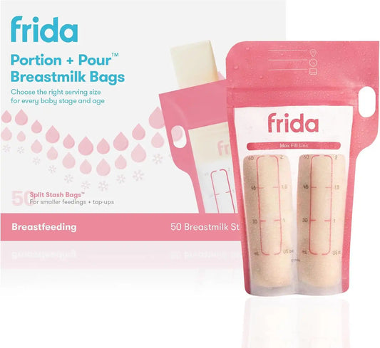 Frida Mom Breastmilk Storage Bags, Splitstash, 50ct, Pour Spout Design, 4oz
