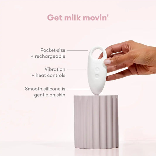 Frida Mom 2-in-1 Lactation Massager for Clogged Milk Ducts, USB Cord, White