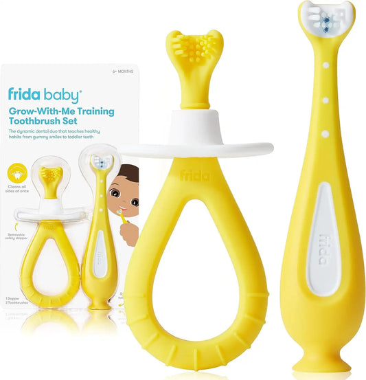 Frida Grow-with-Me Training Toothbrush Set, 6-18 Months, Yellow