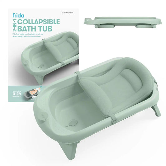 Frida 2-in-1 Collapsible Baby Bath Tub, Removable Support Sling, 0-24 Months
