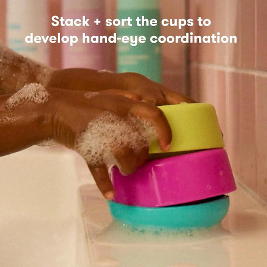 Frida Baby Stack + Pour Bath Tower Toy for Toddlers, Color Recognition, Fun