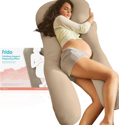 Frida Full Body Support Cooling Pregnancy Pillow, Storage Bag, Taupe