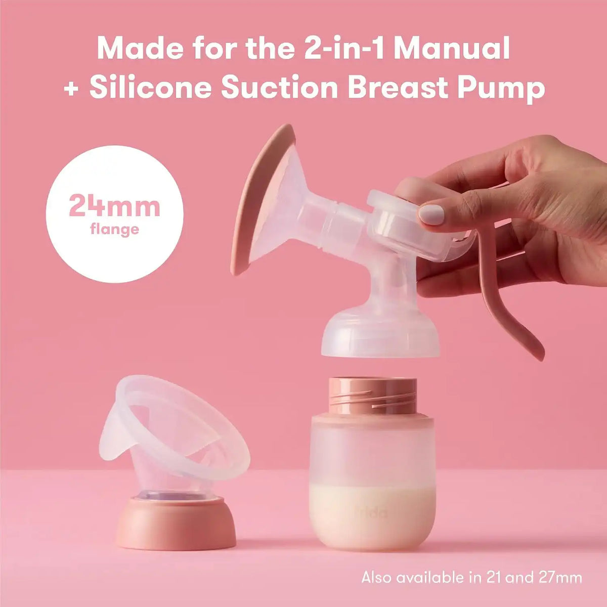 Frida Mom 2-in-1 Manual + Silicone Suction Breast Pump, Comfort Fit, 24mm