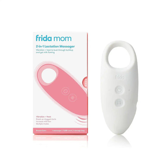 Frida Mom 2-in-1 Lactation Massager for Clogged Milk Ducts, USB Cord, White
