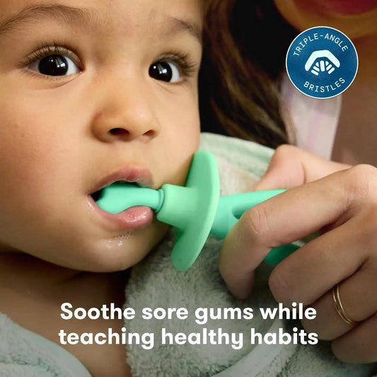 Frida Training Toothbrush for Babies, Soft Silicone, Kid-Safe, Mint Teal