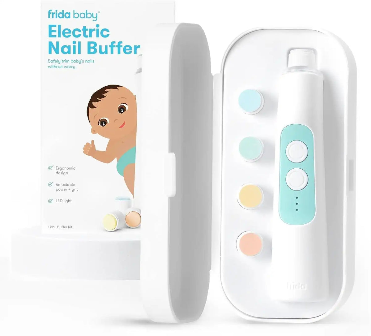 Frida Electric Nail Buffer, Safe Baby Nail File & Trimmer Kit, White