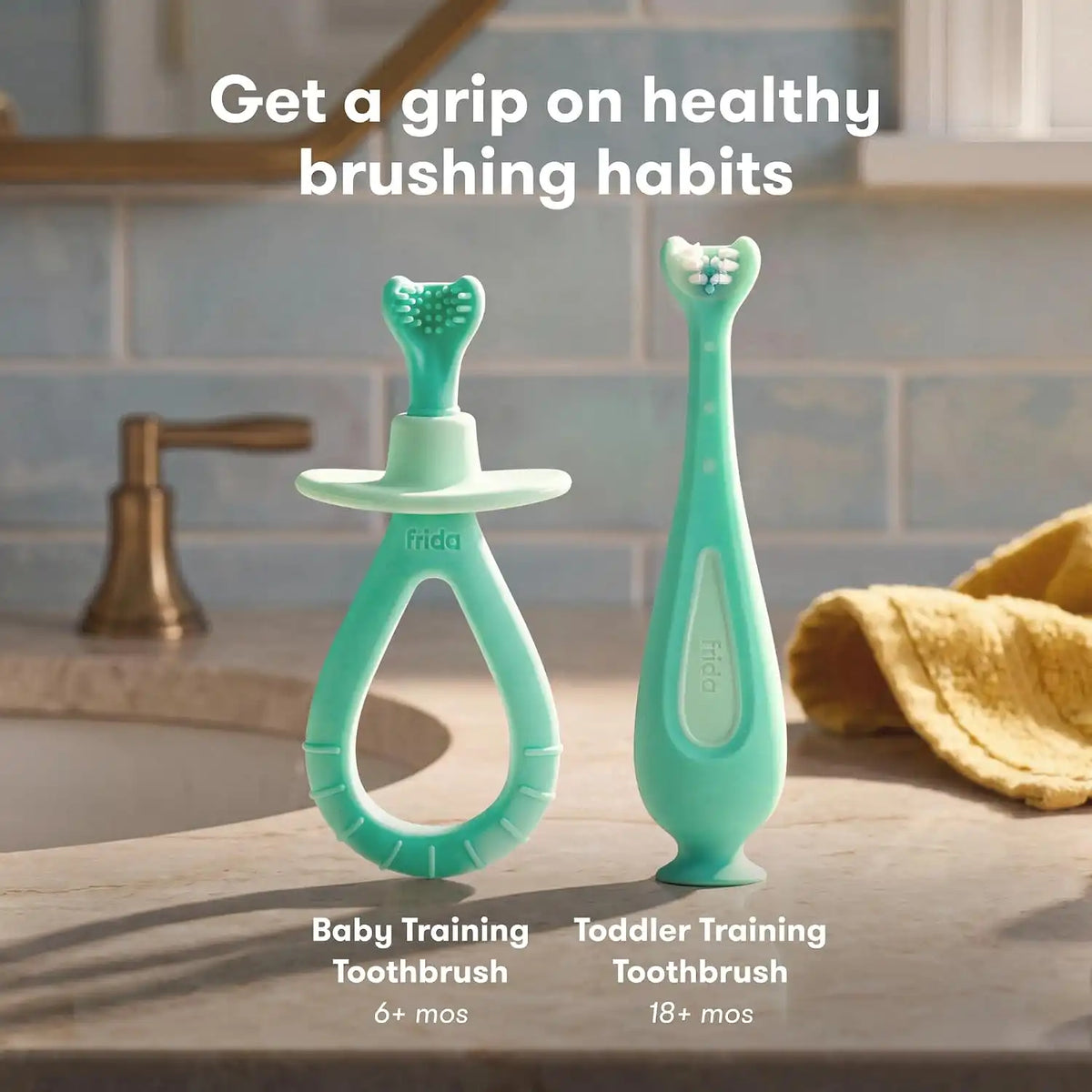 Frida Grow-with-Me Training Toothbrush Set, 2 Stages, 6+ Months