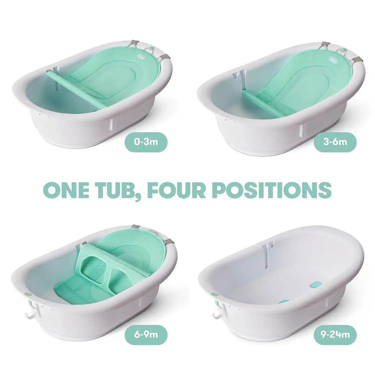 Frida Baby 4-in-1 Grow-with-Me Bathtub for Newborns to Toddler, Plastic, with Removable Seat and Backrest Support - 1 Pack, Green