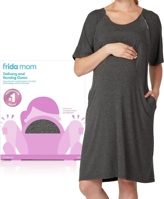 Frida Labor and Delivery Gown for Hospital, Easy-Snap, Tagless Gown