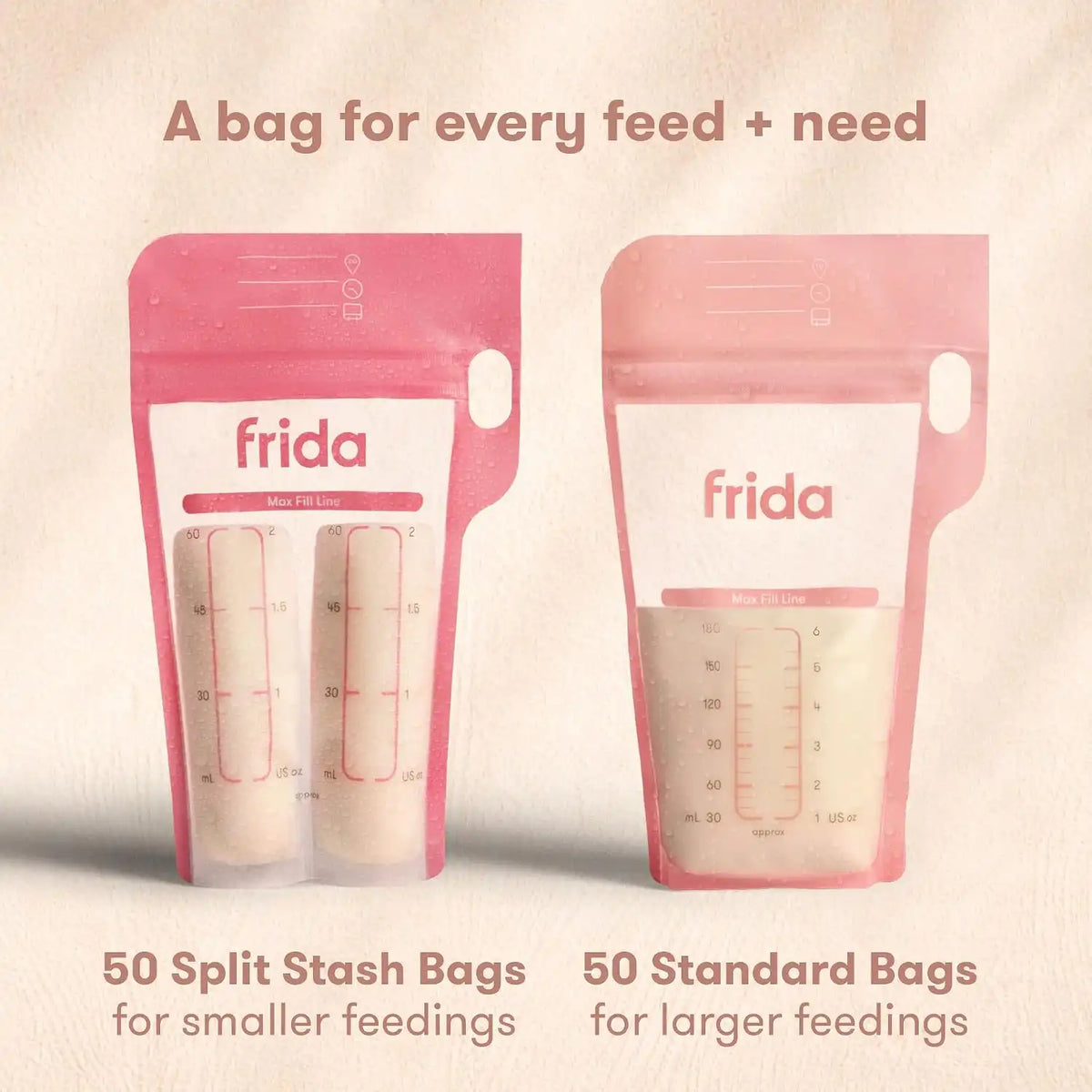 Frida Mom Breastmilk Storage Bags, Medical Grade Safety, 100ct Variety Pack
