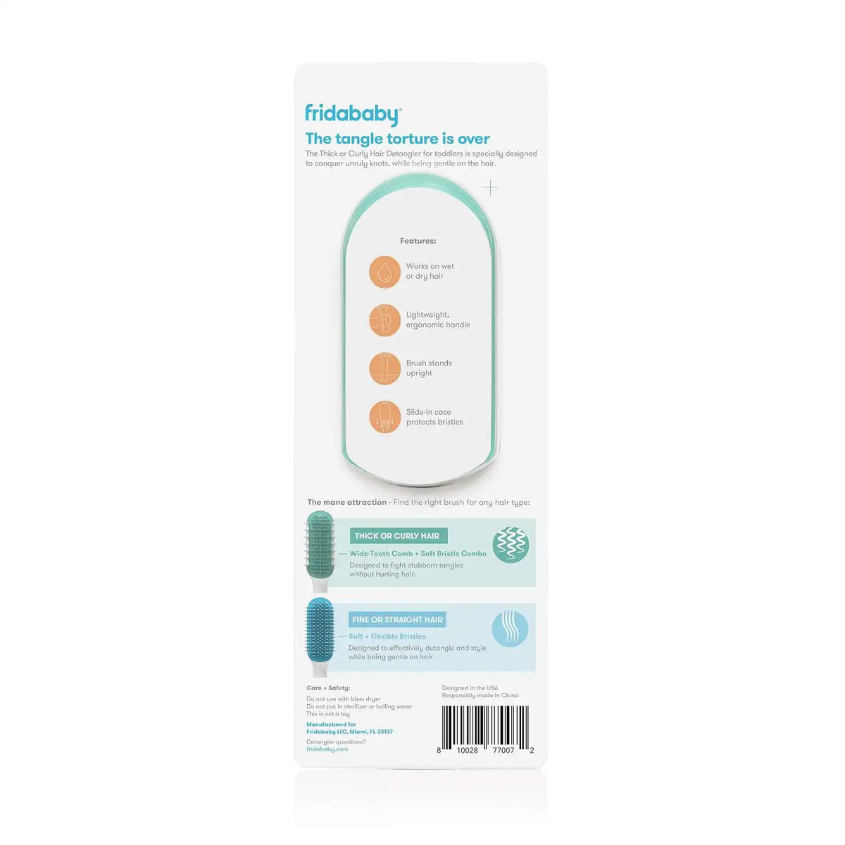 Frida Detangling Hairbrush for Thick or Curly Hair, Wet or Dry Use