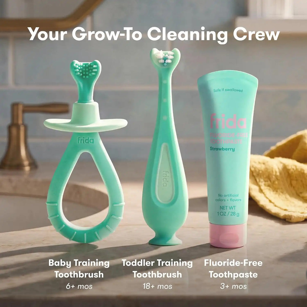 Frida Grow-with-Me Training Toothbrush + Toothpaste Set, 6+ Months