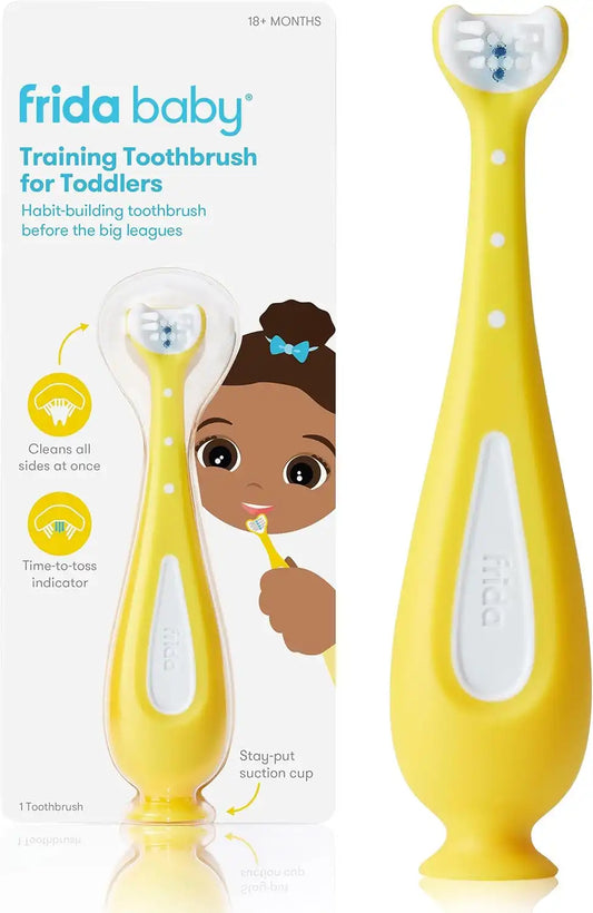 FridaBaby Training Toothbrush for Toddlers, 18-24 Months, Easy-Grip, Yellow