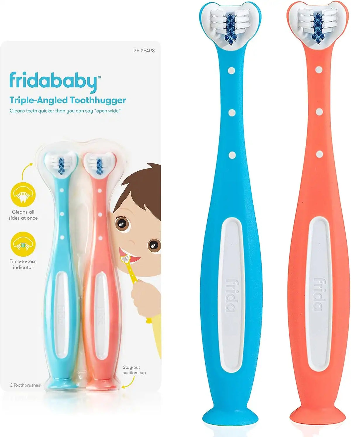 Frida Triple-Angle Toothhugger Toddler Toothbrush, 2pk, Pink + Blue